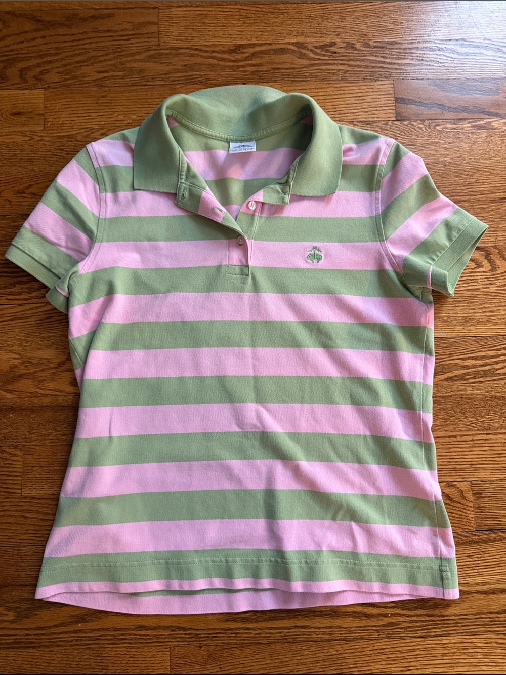 Brooks Brothers Pink and Green Striped Polo Shirt